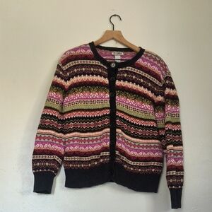 Vintage Y2K Tiara International Multi Pattern Chunky Knit Cardigan Sweater Sz L